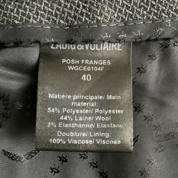 Zadig & Voltaire Trouser Women Size 40 US L Gray Posh Fringe Ankle Button Fly - Picture 4 of 14